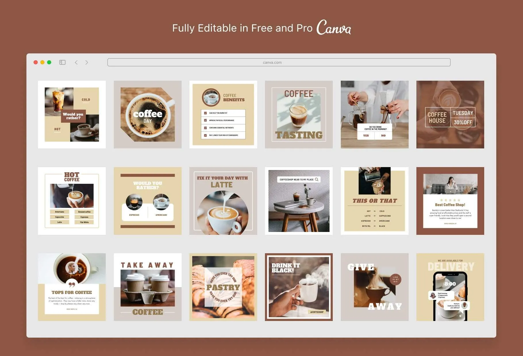 30 Coffeehouse Instagram Post Canva Templates