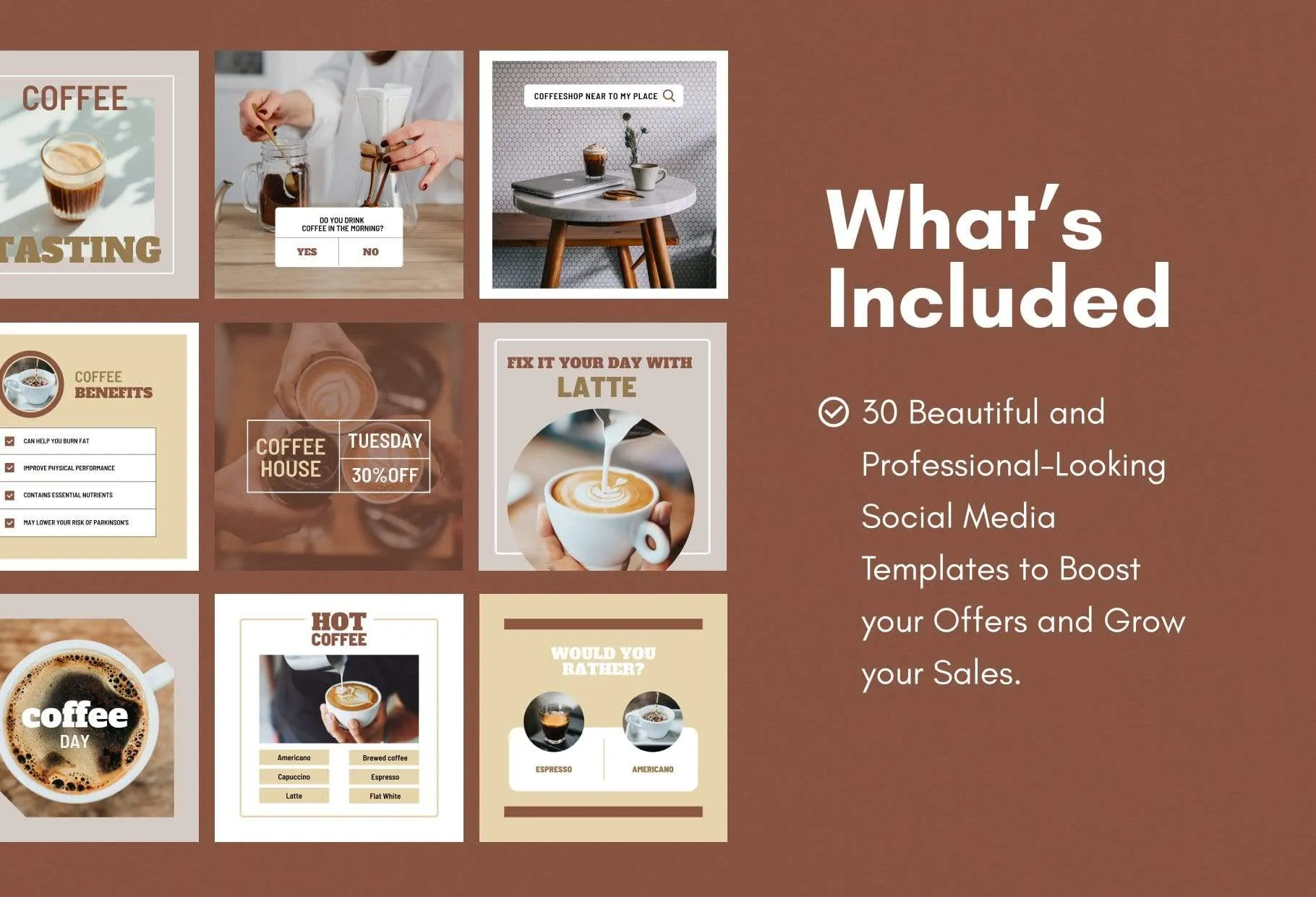 30 Coffeehouse Instagram Post Canva Templates