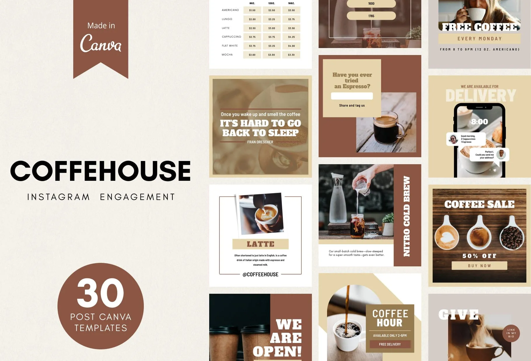 30 Coffeehouse Instagram Post Canva Templates