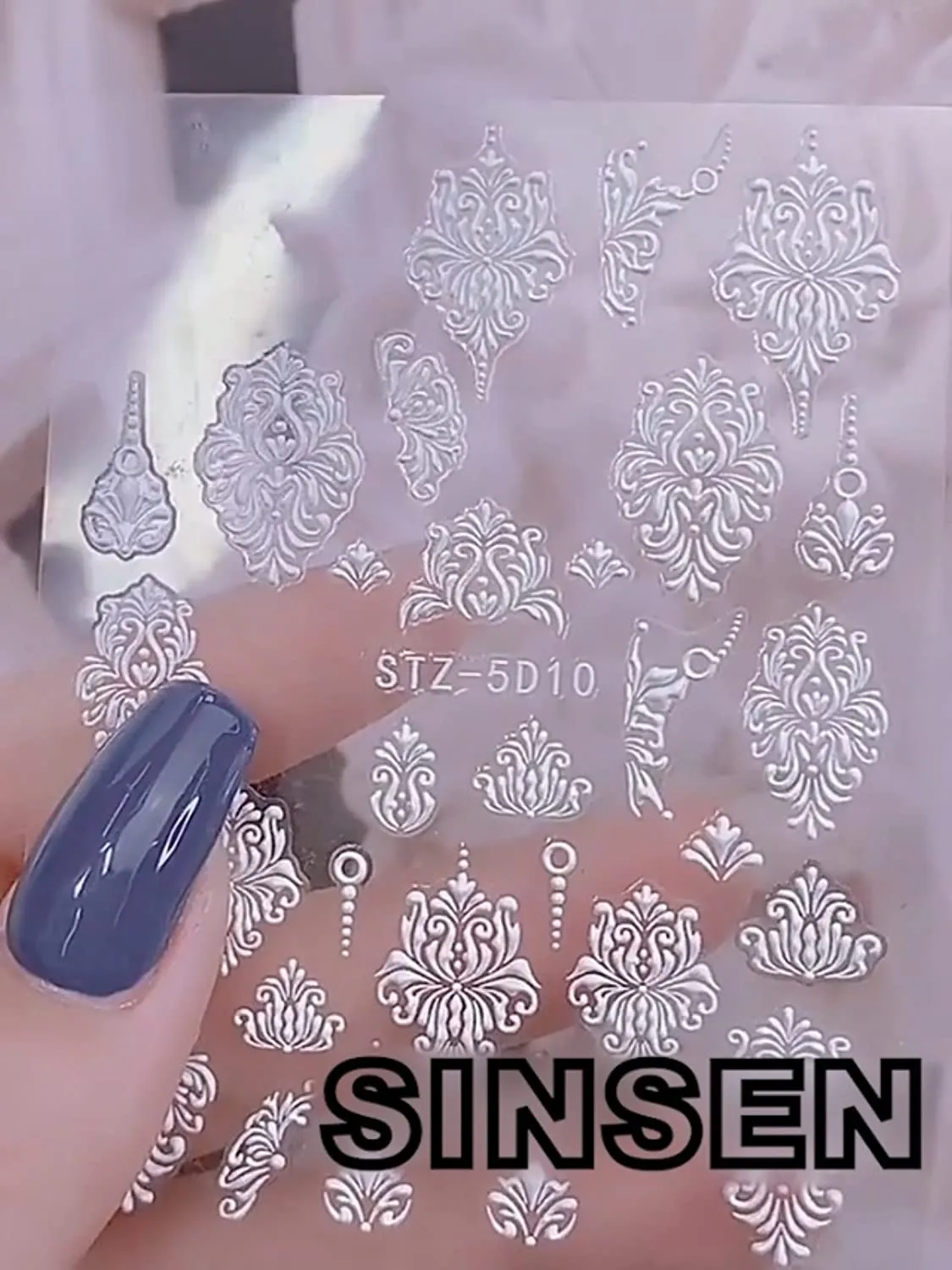 4 Sheets Flower Nail Art Sticker Decals - 5D Stereoscopic Embossed Acrylic Nail Stickers Self-Adhesive Nail Art Supplies White Lace Retro Floral Nail Designs DIY Manicure Decoration for Women Girls