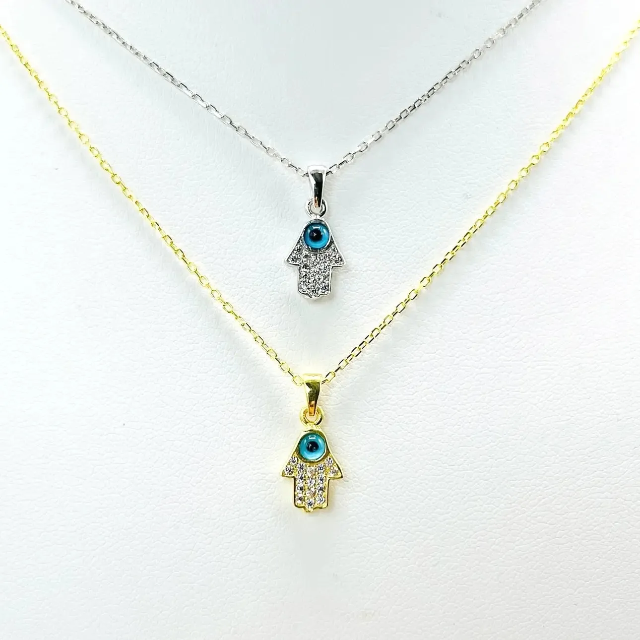 925 Sterling Silver -  Evil Eye Mini Hamsa Necklace