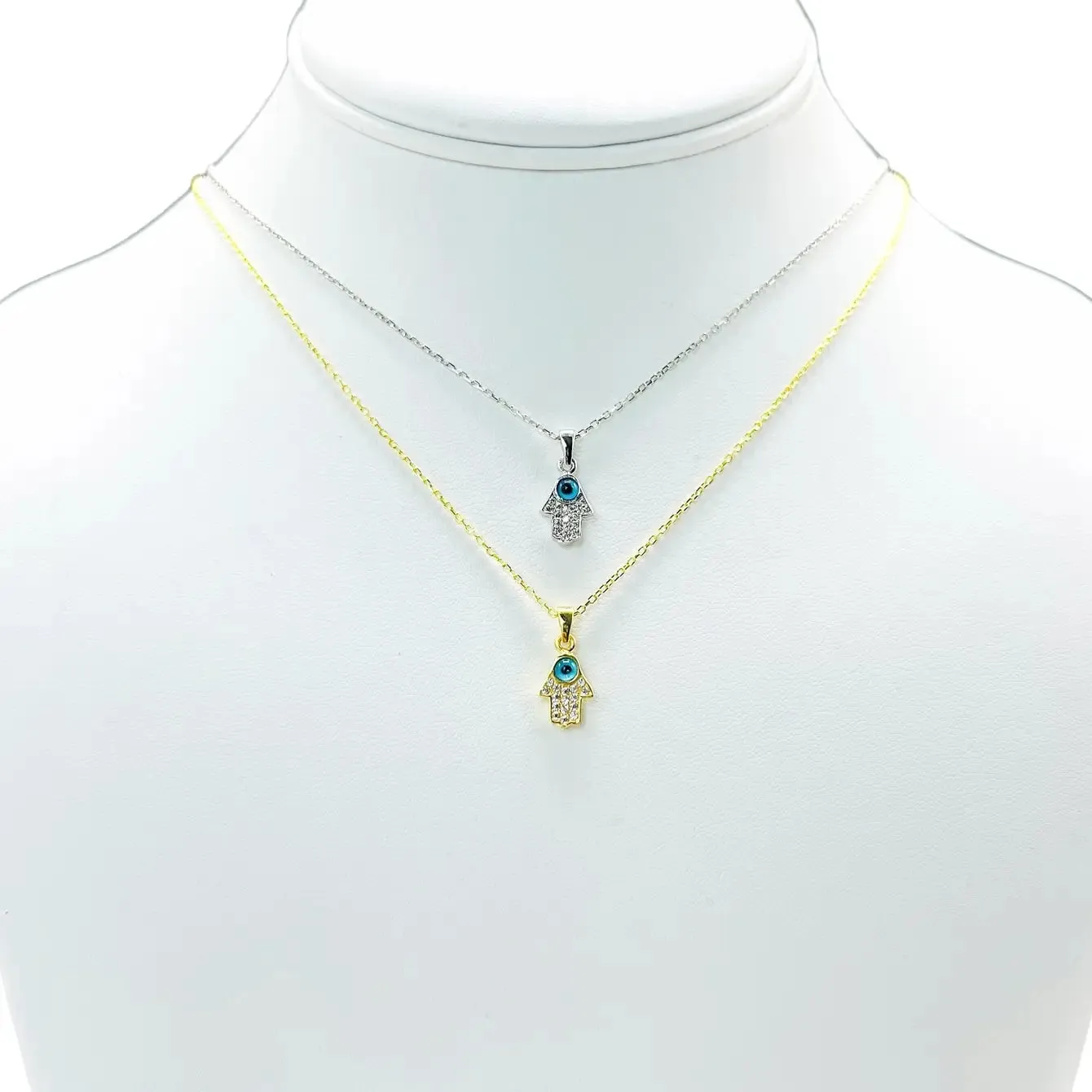 925 Sterling Silver -  Evil Eye Mini Hamsa Necklace