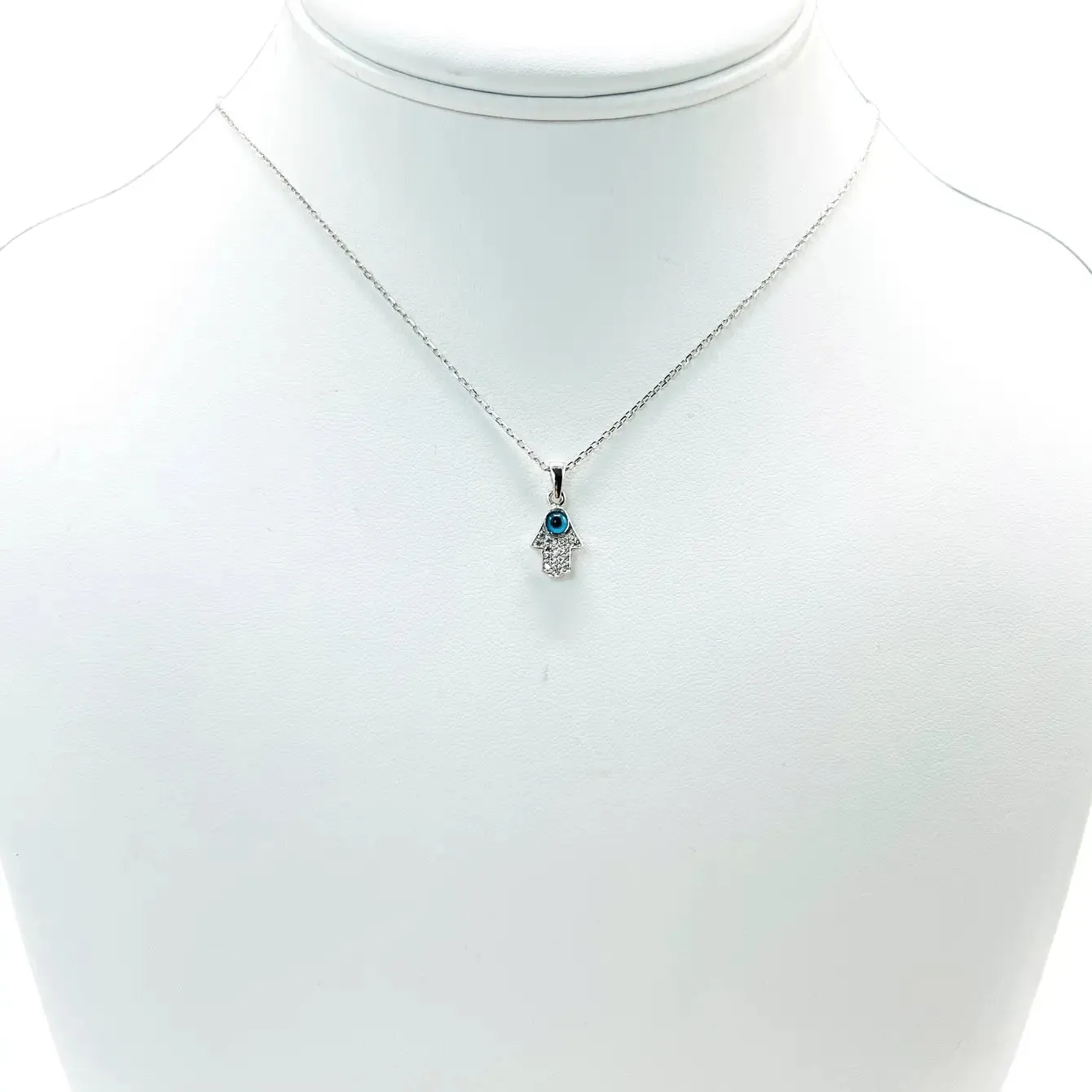 925 Sterling Silver -  Evil Eye Mini Hamsa Necklace