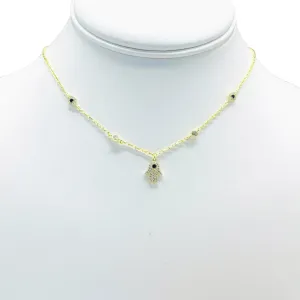 925 Sterling Silver Hamsa Navy Stone Evileye Necklace