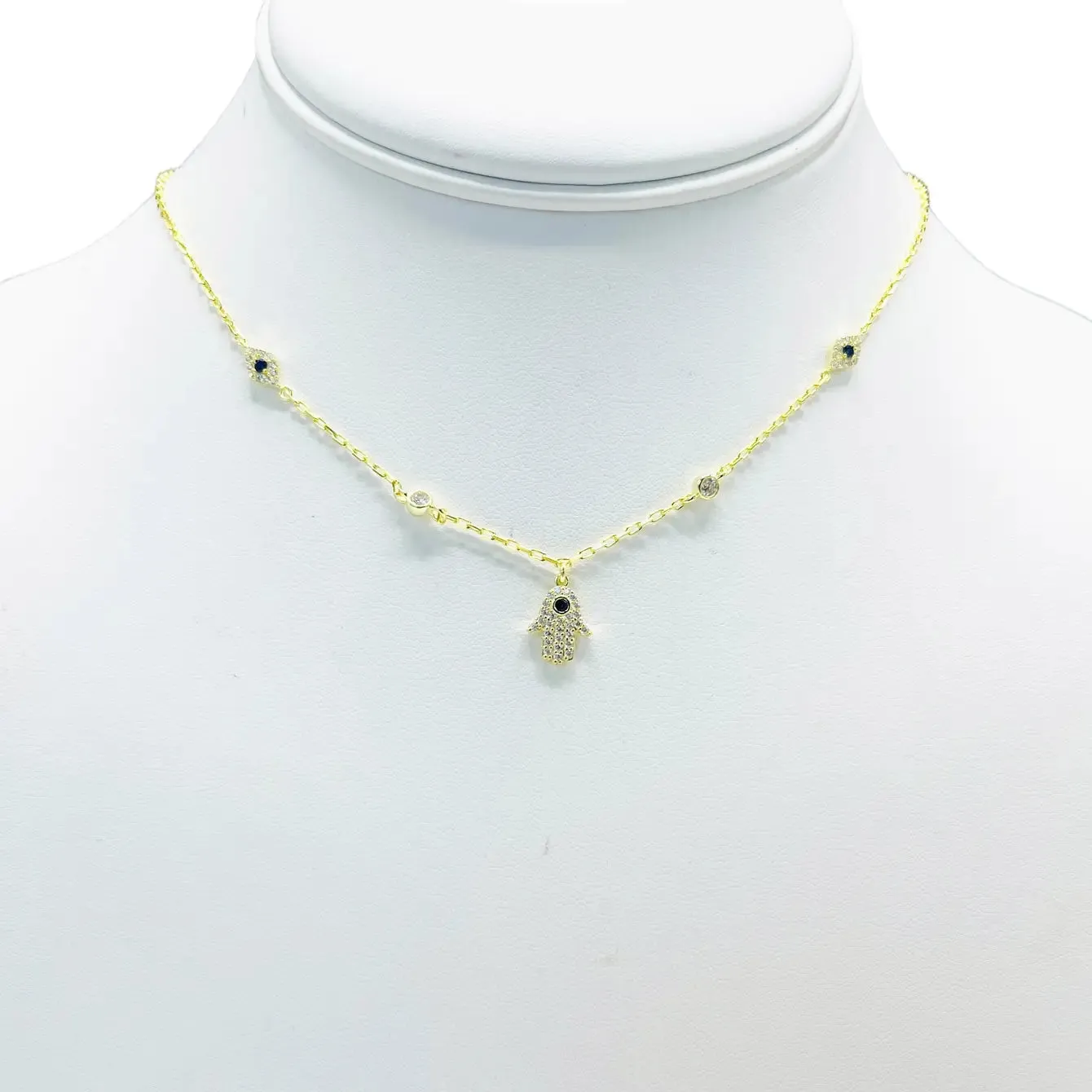 925 Sterling Silver Hamsa Navy Stone Evileye Necklace