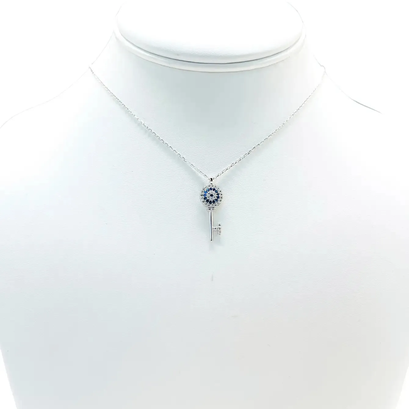925 Sterling Silver Key Evil Eye Necklace