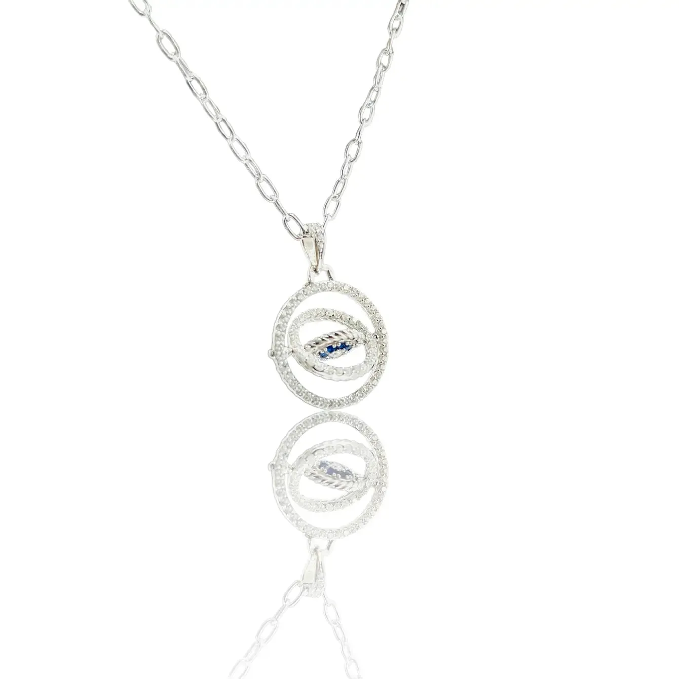 925 Sterling Silver - Large Round Oval Evileye Necklace