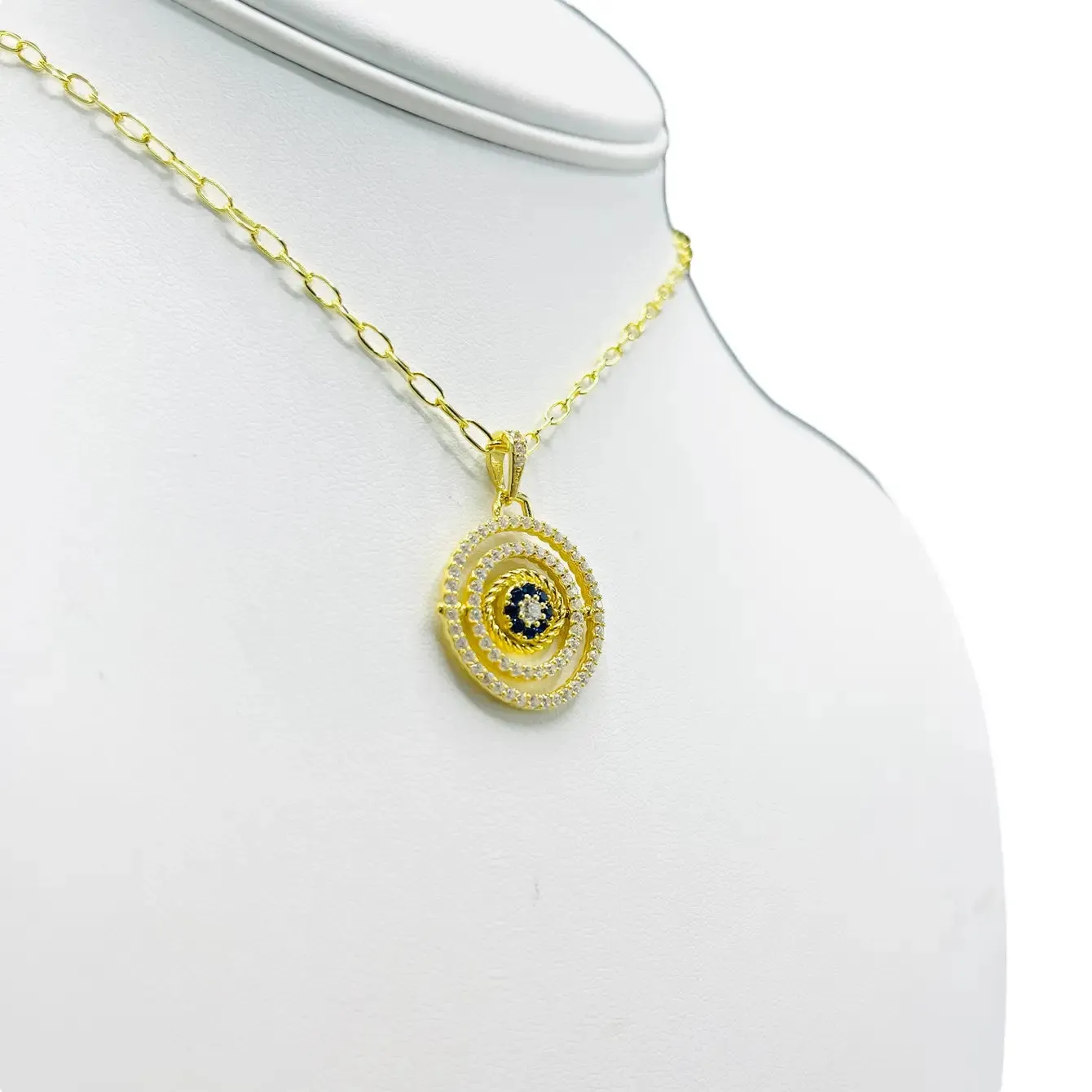 925 Sterling Silver - Large Round Oval Evileye Necklace