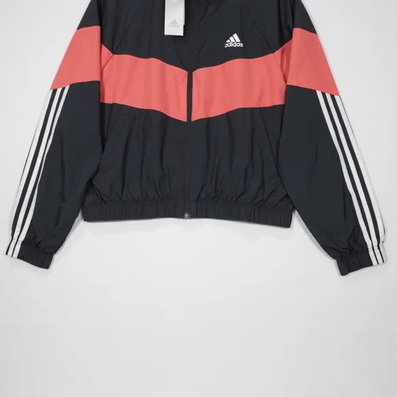 Adidas Women's Sportswear Game Time Windbreaker Jacket Gray Carbon Size S