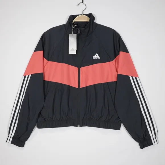 Adidas Women's Sportswear Game Time Windbreaker Jacket Gray Carbon Size S