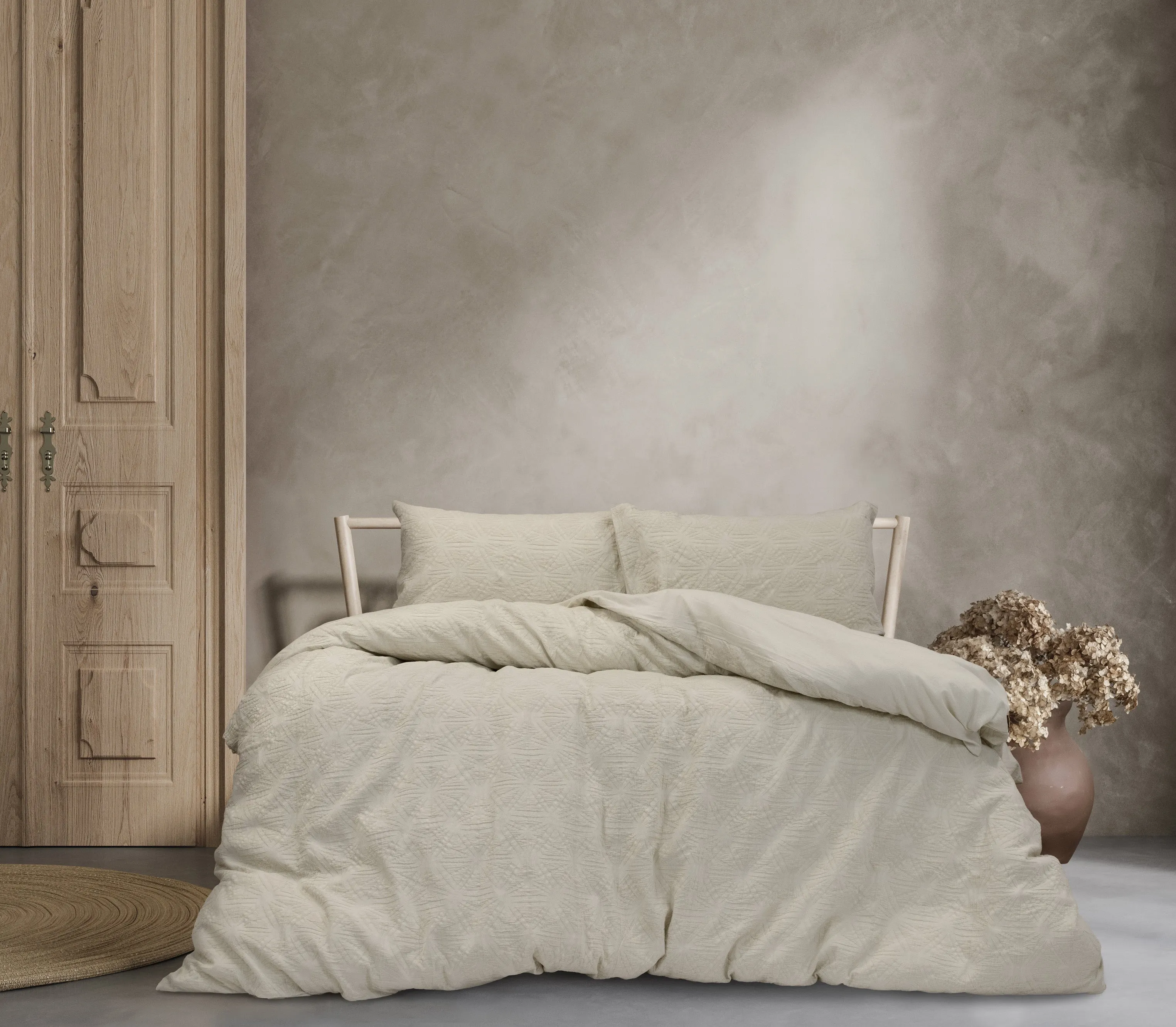 ALGODON "Cabo" WASHED COTTON JACQUARD QUILT COVER SET - COCONUT MILK