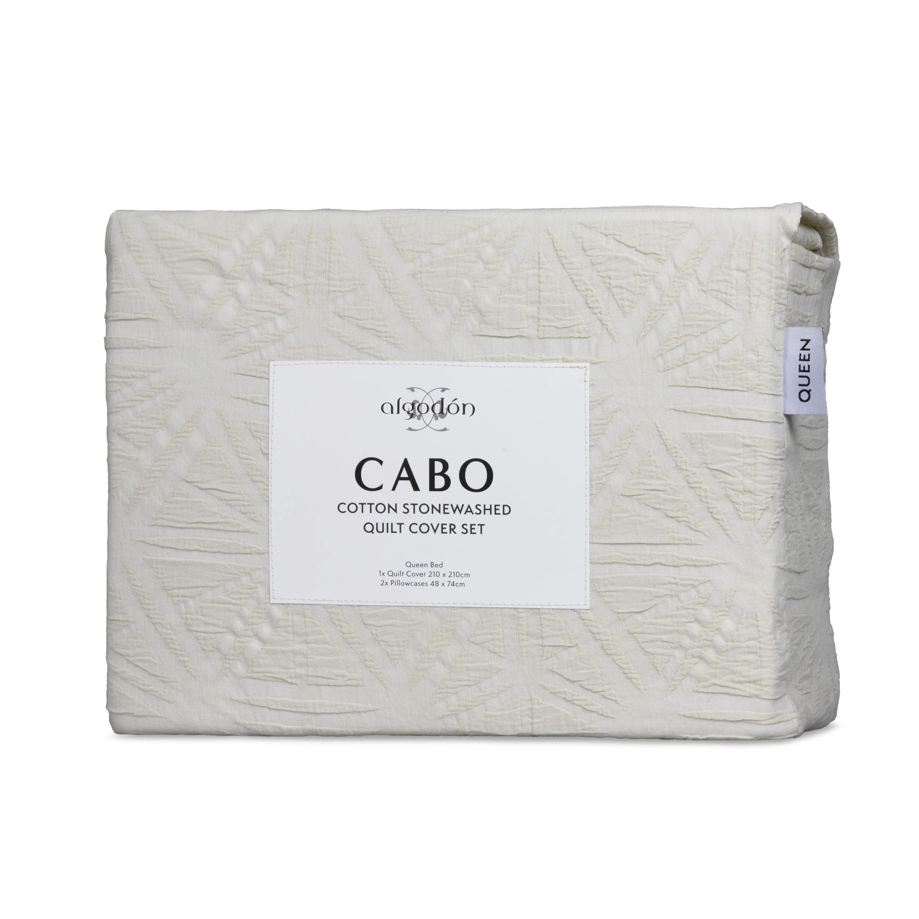 ALGODON "Cabo" WASHED COTTON JACQUARD QUILT COVER SET - COCONUT MILK