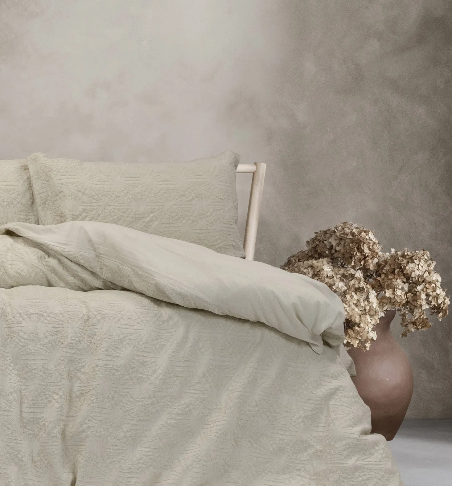 ALGODON "Cabo" WASHED COTTON JACQUARD QUILT COVER SET - COCONUT MILK