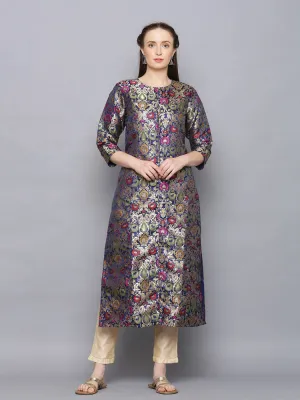 Amaiva Blue Ethnic Brocade Kurtas