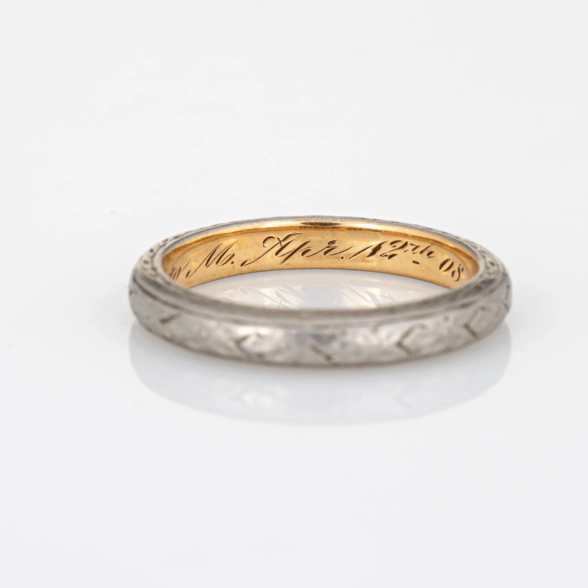 Antique Edwardian Wedding Band c1908 Sz 5 Ring 18k Gold 900 Platinum Vintage