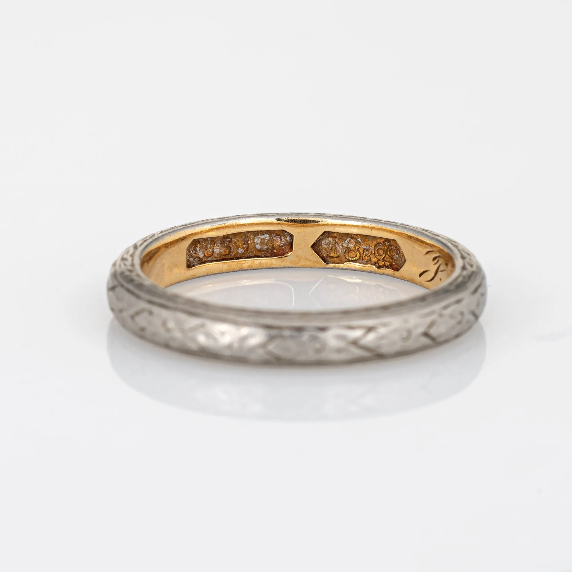 Antique Edwardian Wedding Band c1908 Sz 5 Ring 18k Gold 900 Platinum Vintage