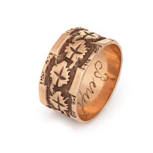 Antique Victorian Ivy Leaf Pattern Ring Wide Wedding Band Sz 6.5 10k Rose Gold