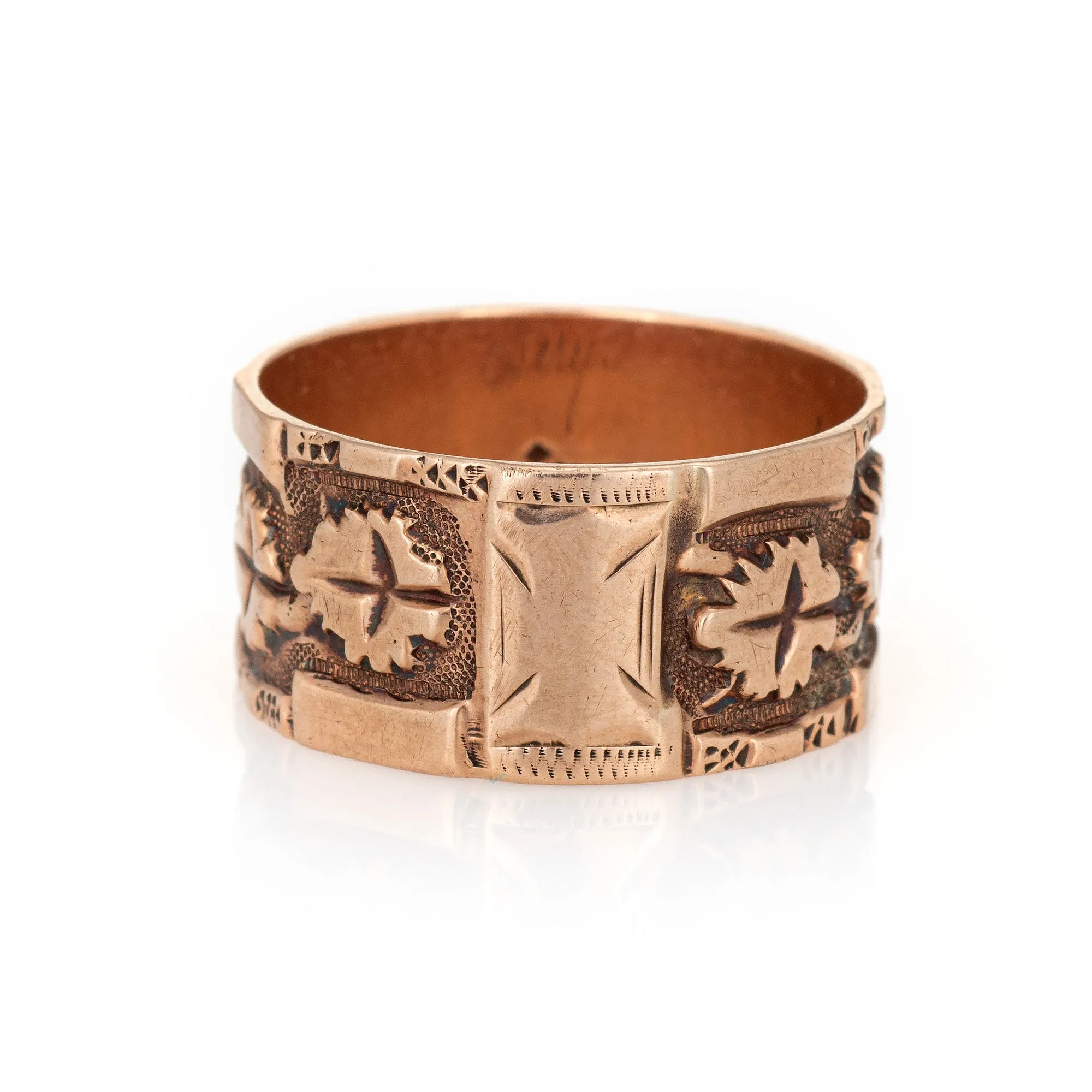Antique Victorian Ivy Leaf Pattern Ring Wide Wedding Band Sz 6.5 10k Rose Gold