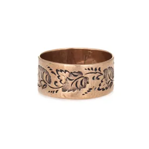 Antique Victorian Wedding Band 10k Rose Gold Ivy Leaf Pattern 5.5 Vintage Ring
