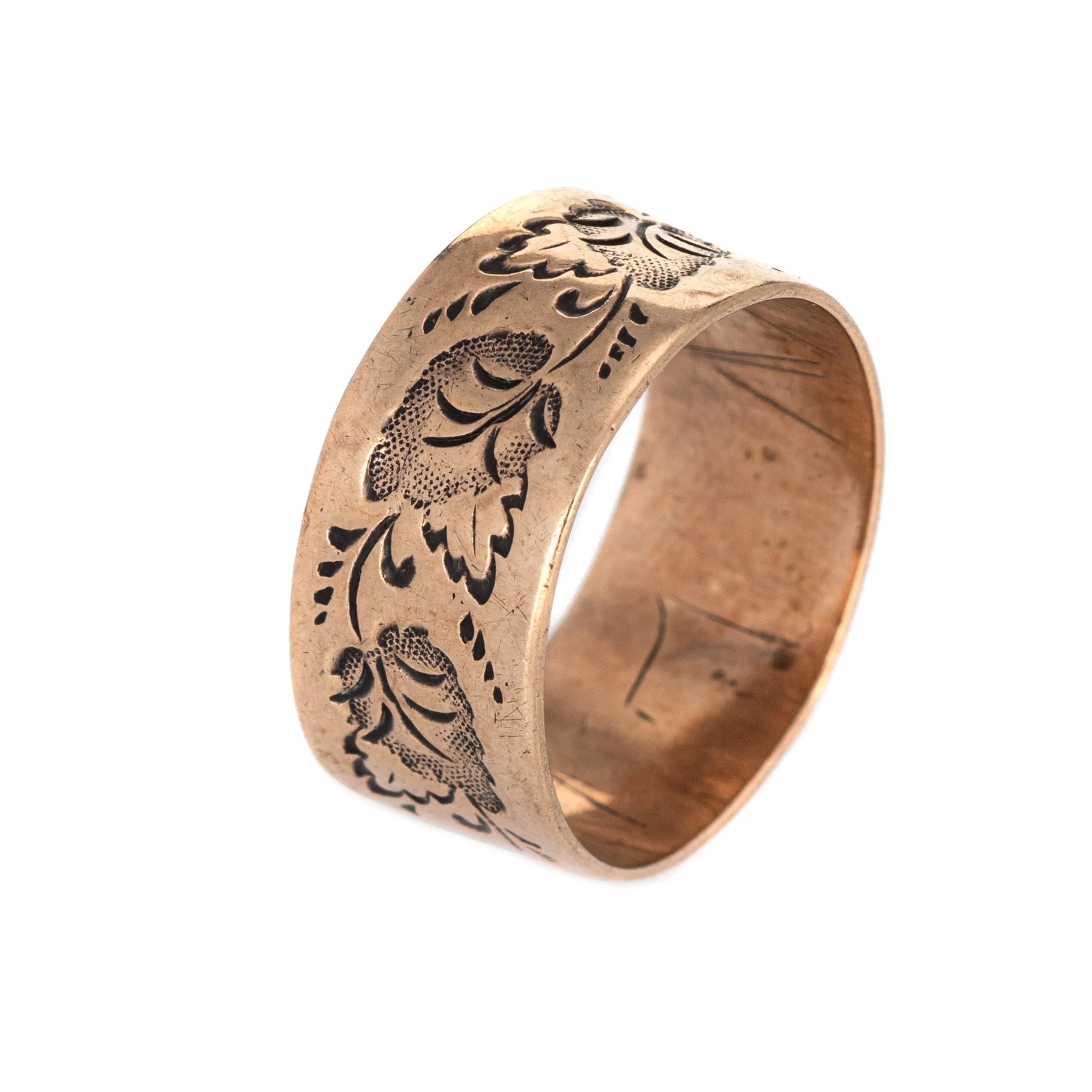 Antique Victorian Wedding Band 10k Rose Gold Ivy Leaf Pattern 5.5 Vintage Ring
