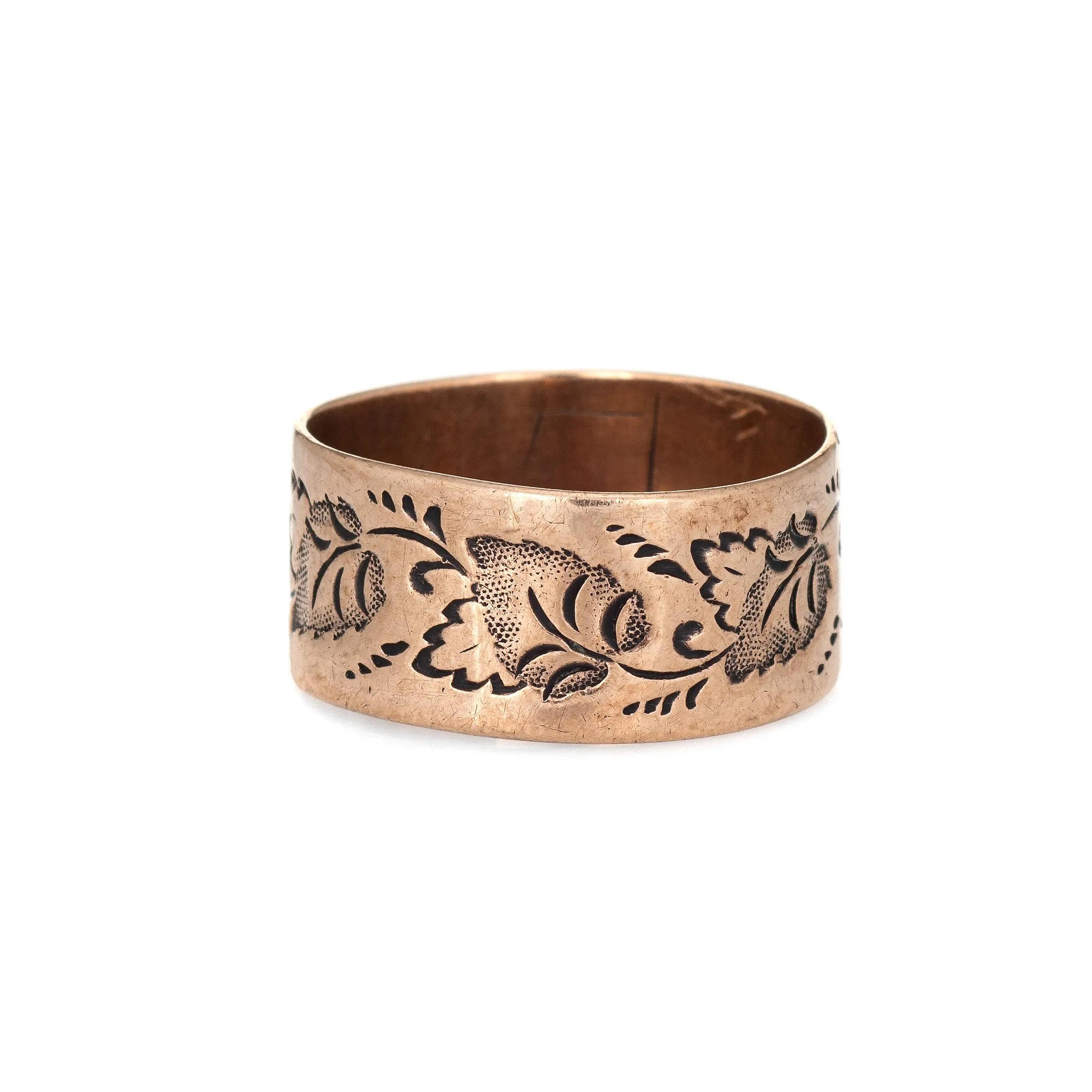 Antique Victorian Wedding Band 10k Rose Gold Ivy Leaf Pattern 5.5 Vintage Ring