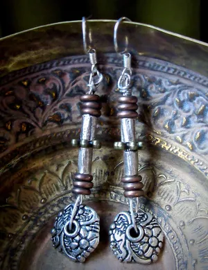 AOAK Silver,Copper and Bronze Long Dangle Earrings