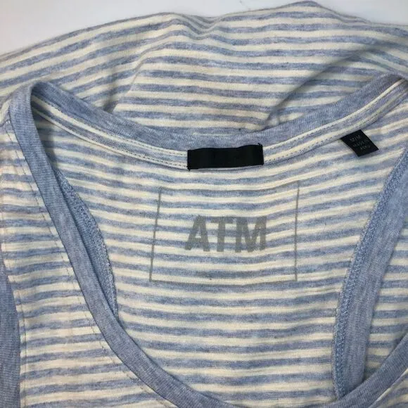 ATM Anthony Thomas Melillo Midi Dress Racerback Blue/White Striped Size Medium