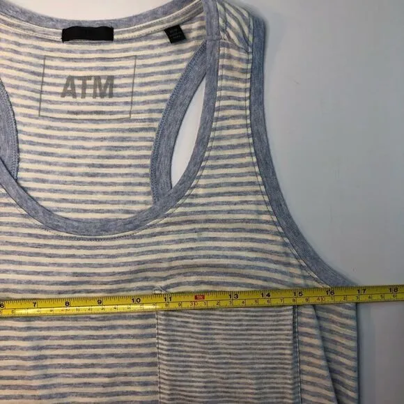 ATM Anthony Thomas Melillo Midi Dress Racerback Blue/White Striped Size Medium