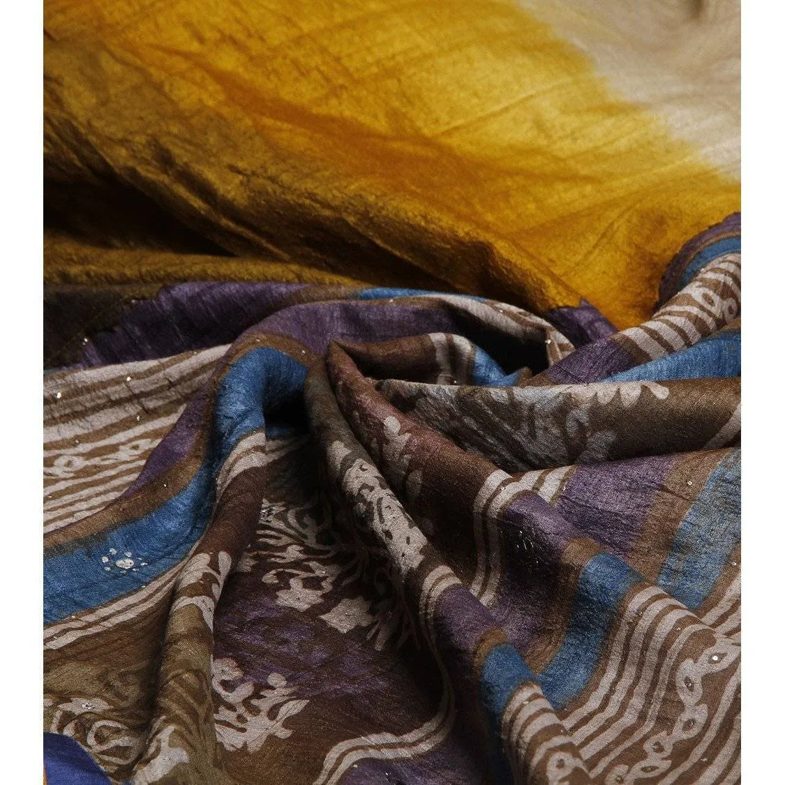 Beige & Dark Brown Silk Saree