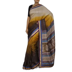 Beige & Dark Brown Silk Saree