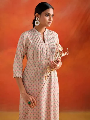 Beige Ethnic Motif Printed Straight Kurta