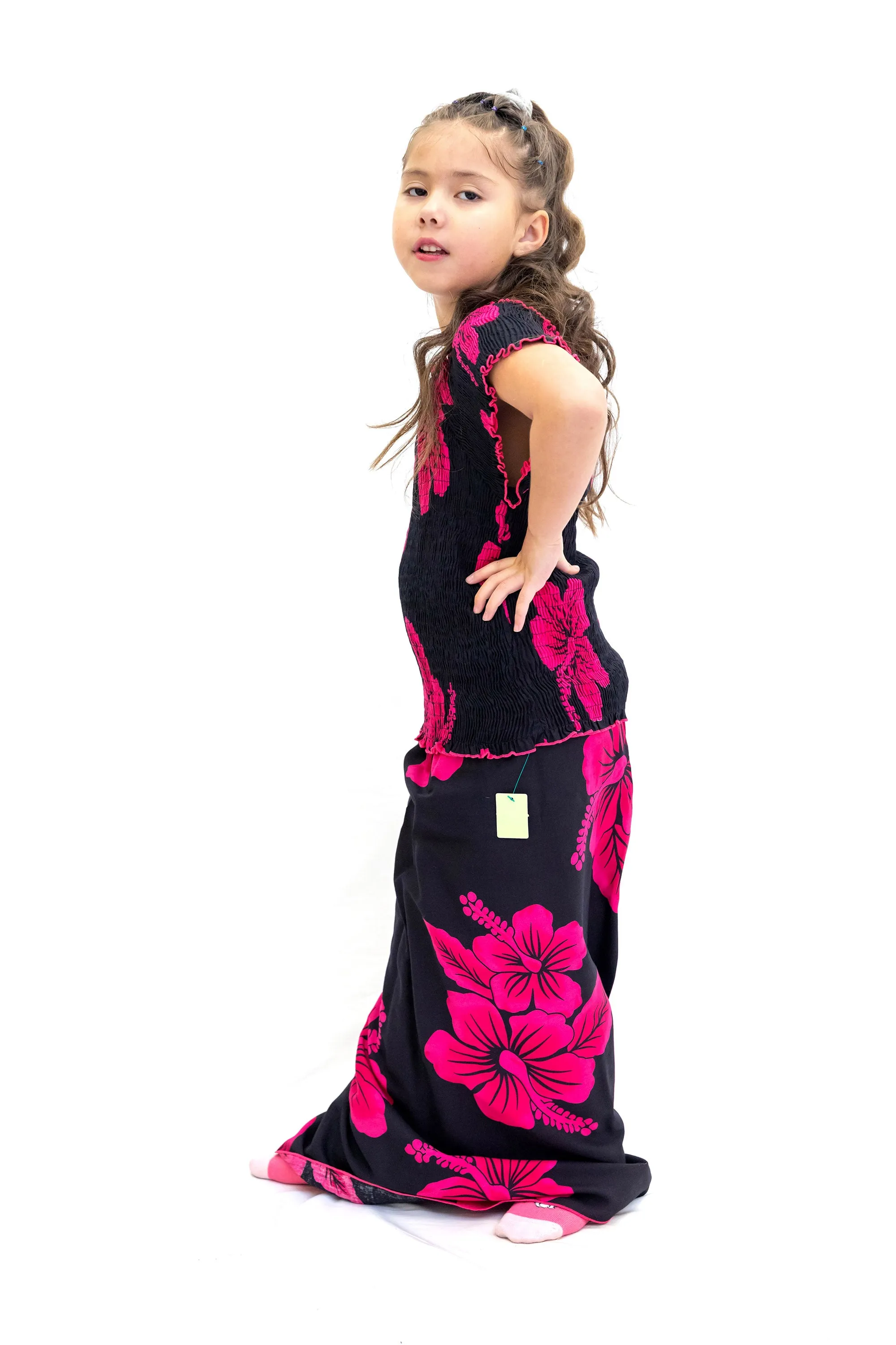 Black & Magenta Cotton Matching Set - Girls