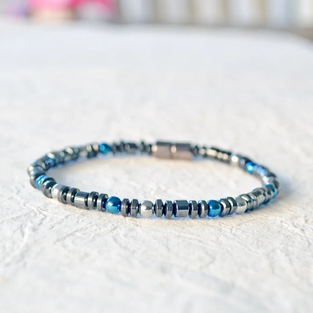 Black, Blue and Silver Hematite Magnetic Bracelet