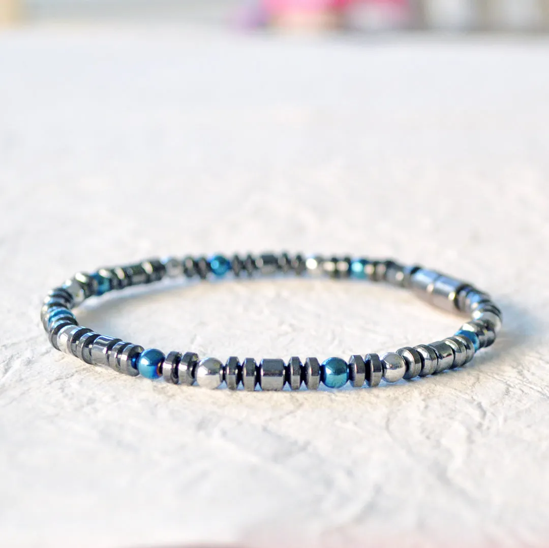 Black, Blue and Silver Hematite Magnetic Bracelet