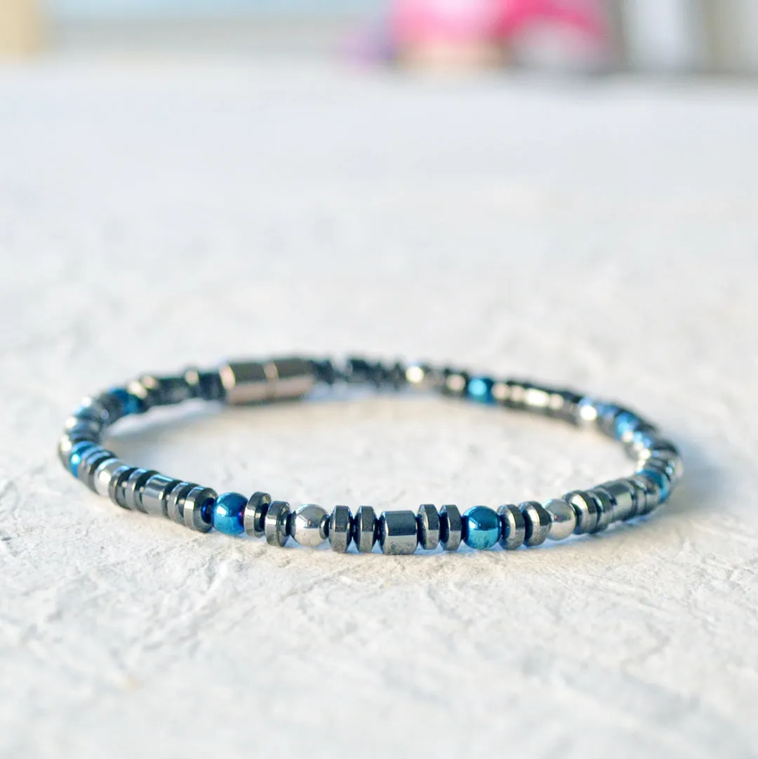 Black, Blue and Silver Hematite Magnetic Bracelet