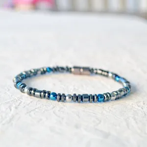 Black, Blue and Silver Hematite Magnetic Bracelet