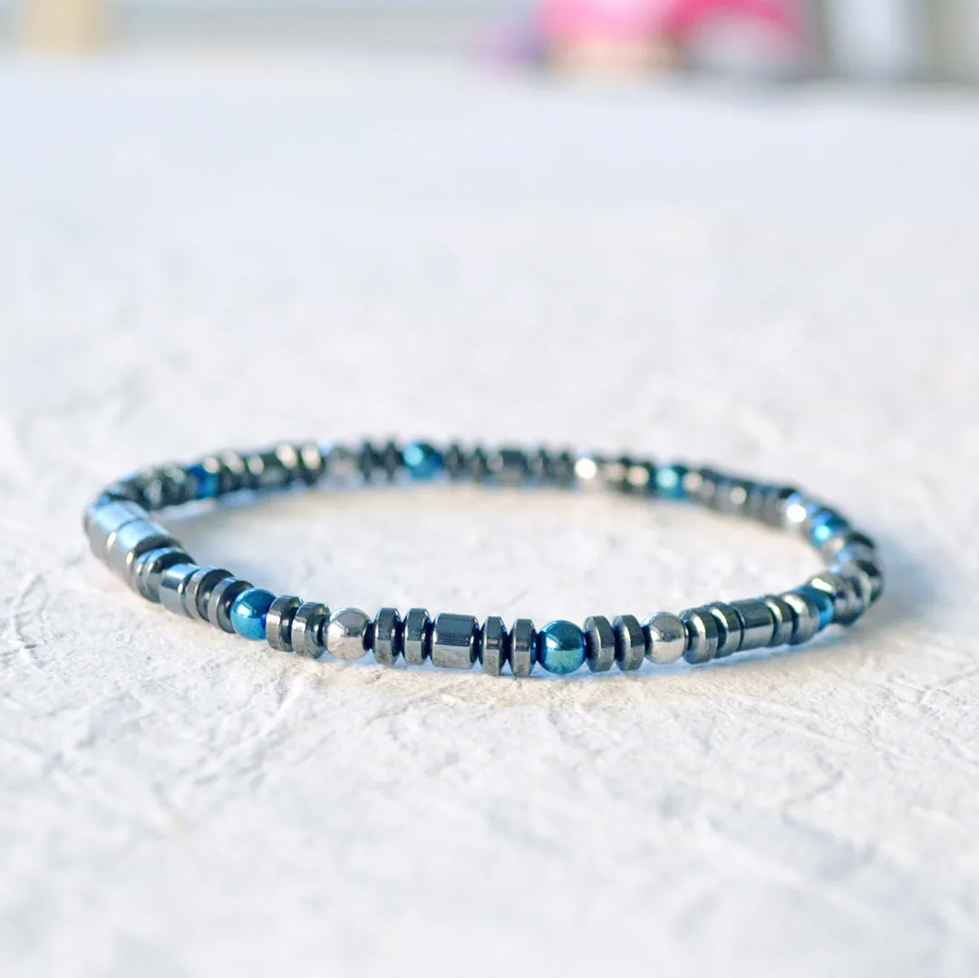 Black, Blue and Silver Hematite Magnetic Bracelet