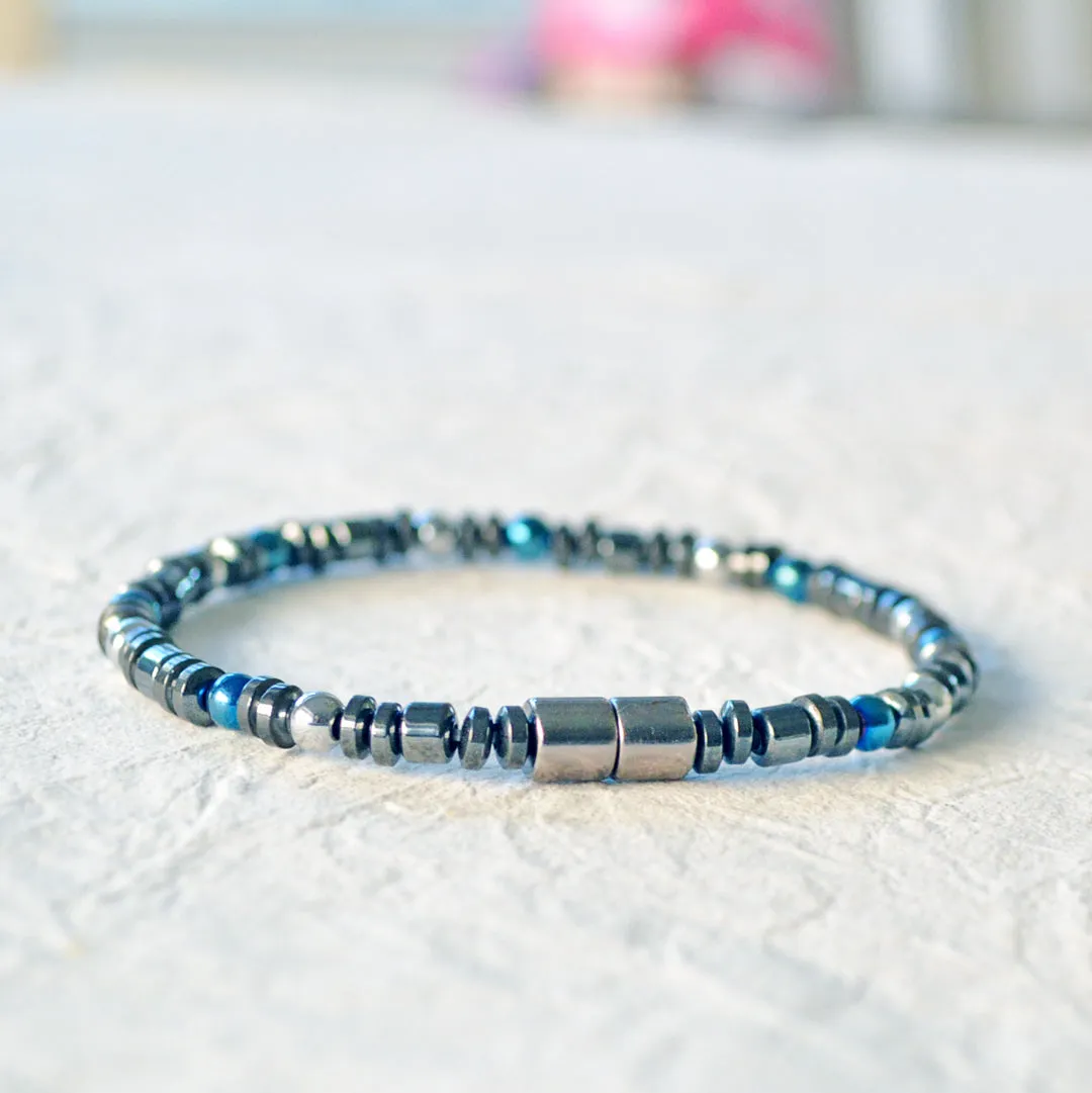 Black, Blue and Silver Hematite Magnetic Bracelet