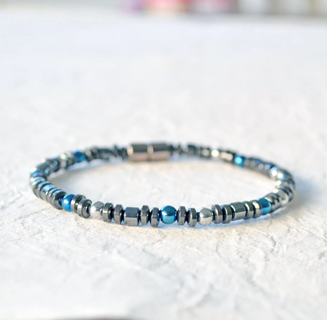 Black, Blue and Silver Hematite Magnetic Bracelet
