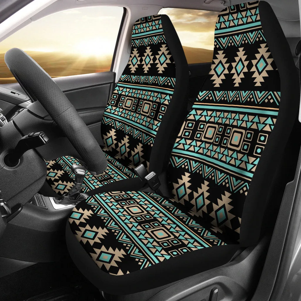 Black, Turquoise and Tan Tribal Ethnic Pattern Car Seat Covers Set