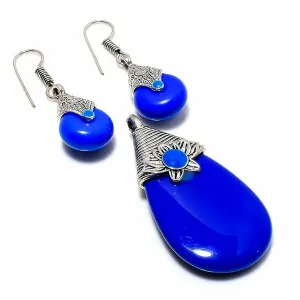 Blue Chalcedony Handmade Pendant Necklace & Earring Set