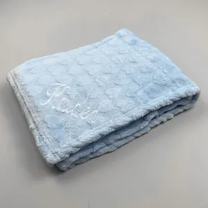 Blue Embossed Heart Baby Blanket - Personalised