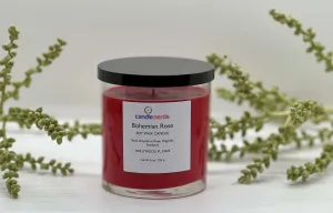 Bohemian Rose Soy Wax Candle in a Glass Jar with a Black LId