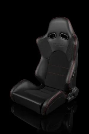 Braum Advan Series Sport Seats - Black Leatherette / Red Stitching (PAIR)