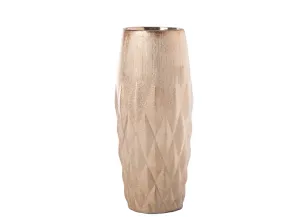 Ceramic Round Vase w/ Brushed Banded Top and Embossed Diamond Pattern