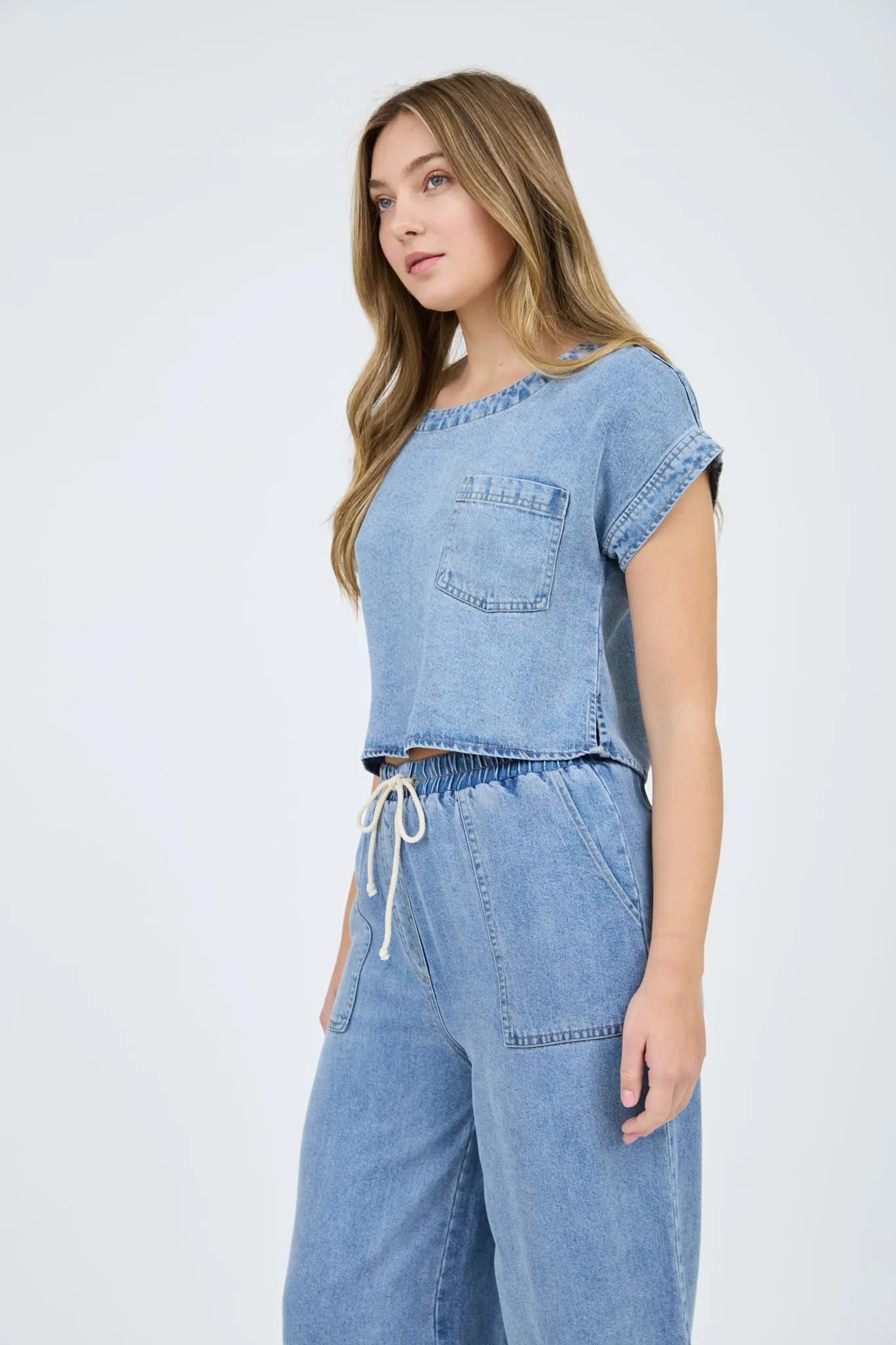 Chambray Short Sleeve Top