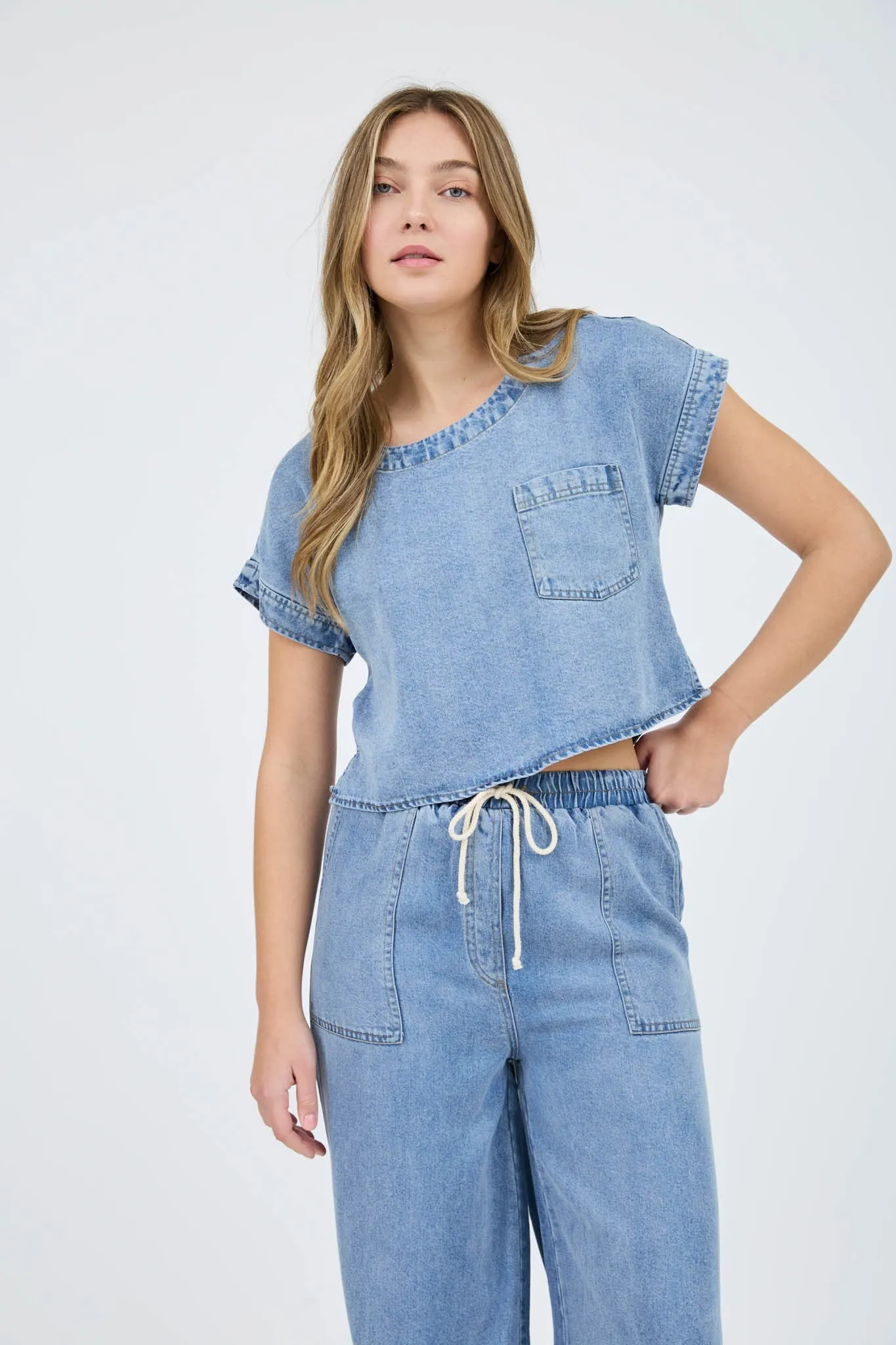Chambray Short Sleeve Top