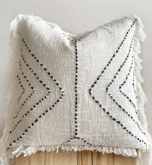 Cream Geometric Fringe Throw Pillow