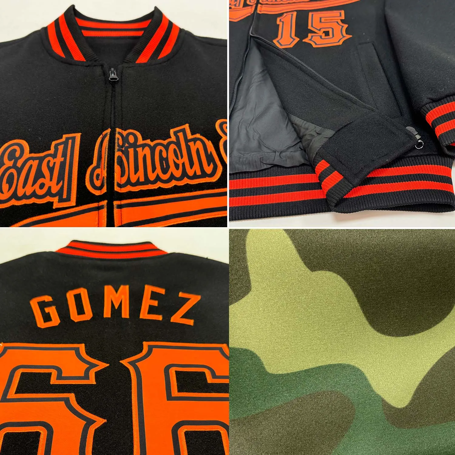 Custom Camo Aqua Black-Pink Bomber Varsity Letterman Salute To Service Zipper Jacket