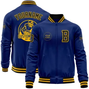 Custom Royal Black-Gold Bomber Varsity Letterman Zipper Jacket